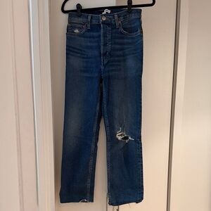 Re/Done Distressed Straight-Leg Blue Jeans